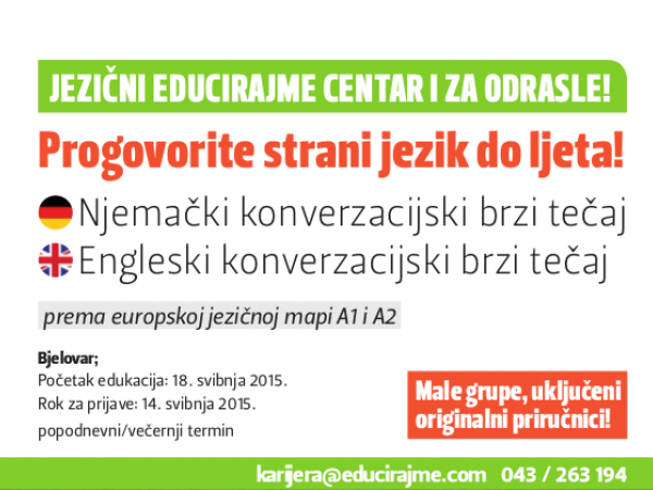 Konverzacijski brzi tečaj u Bjelovaru: Progovorite engleski ili njemački do ljeta